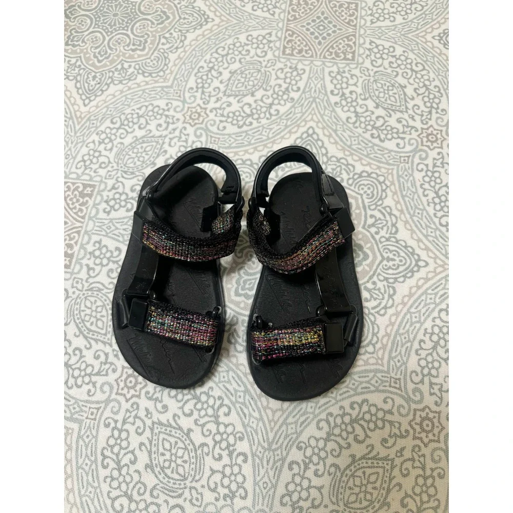 Melissa x Rider Free Girls Black Rainbow Glitter Sport Sandals Size 7 Toddler